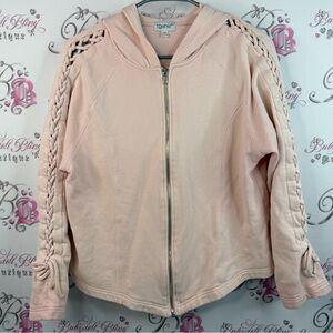 Together sweater zip up braided embroidery pink Blush peach Braided Jacket